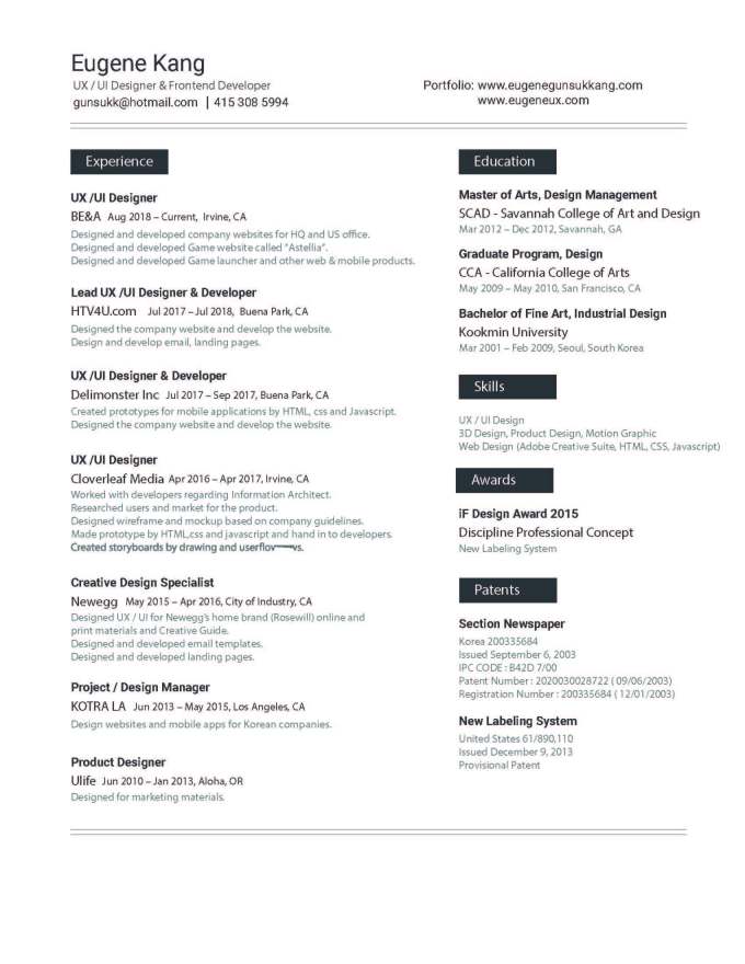 Eugene Kang Resume 2019